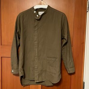 Seeker Men's Olive Asymmetrical Button Down Shirt sz S